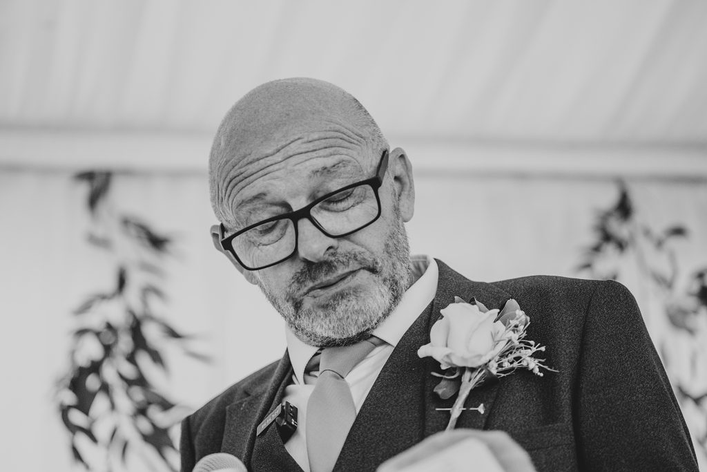 father of bride gets emotional during speech